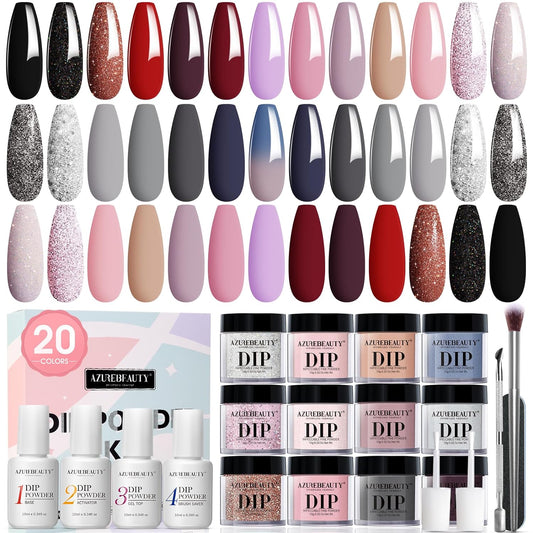29 Pcs Dip Powder Nail Kit Starter,  20 Colors Winter Glitter Red Black Nude Acrylic Dipping Powder Liquid Set with Base & Top Coat Activator for French Nails Art Manicure Gift for Women